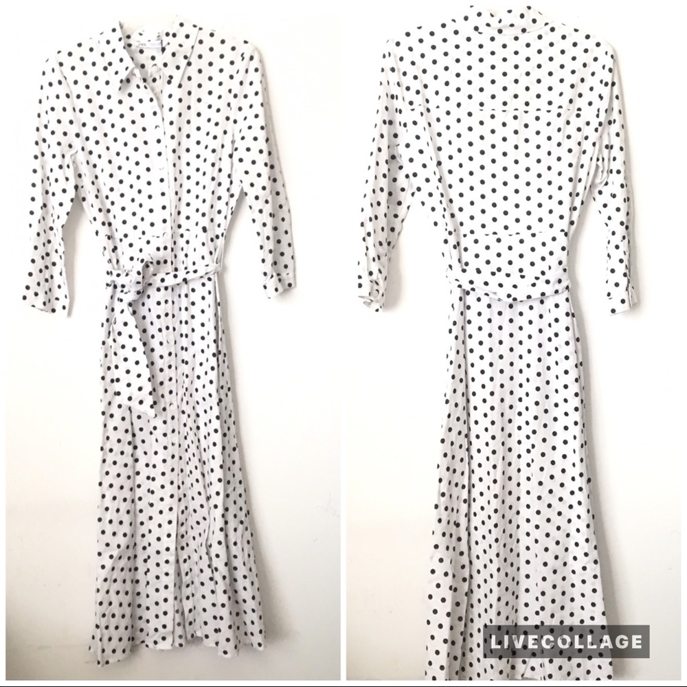 Zara polka dot linen maxi dress with belt - Picture 7 of 8